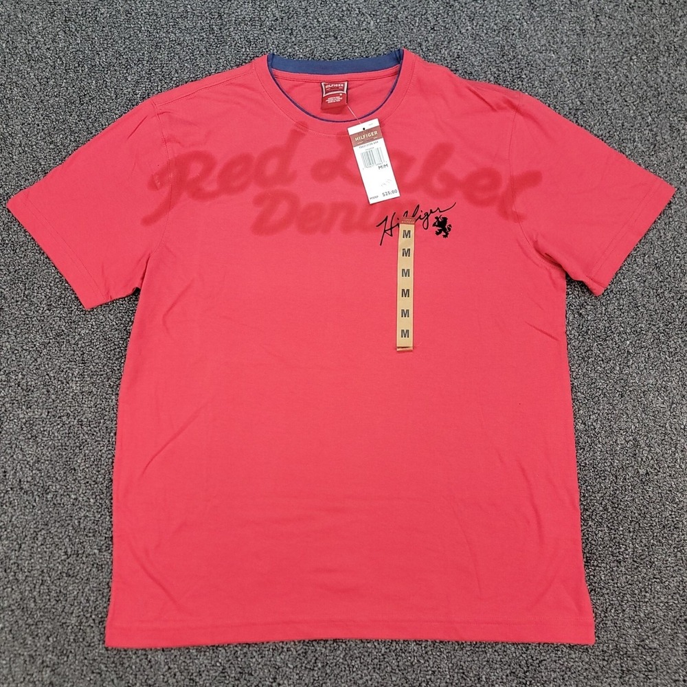 Tommy Hilfiger Mens M Red T Shirt Spell Out Deadstock Red Label 90s VTG NWT READ